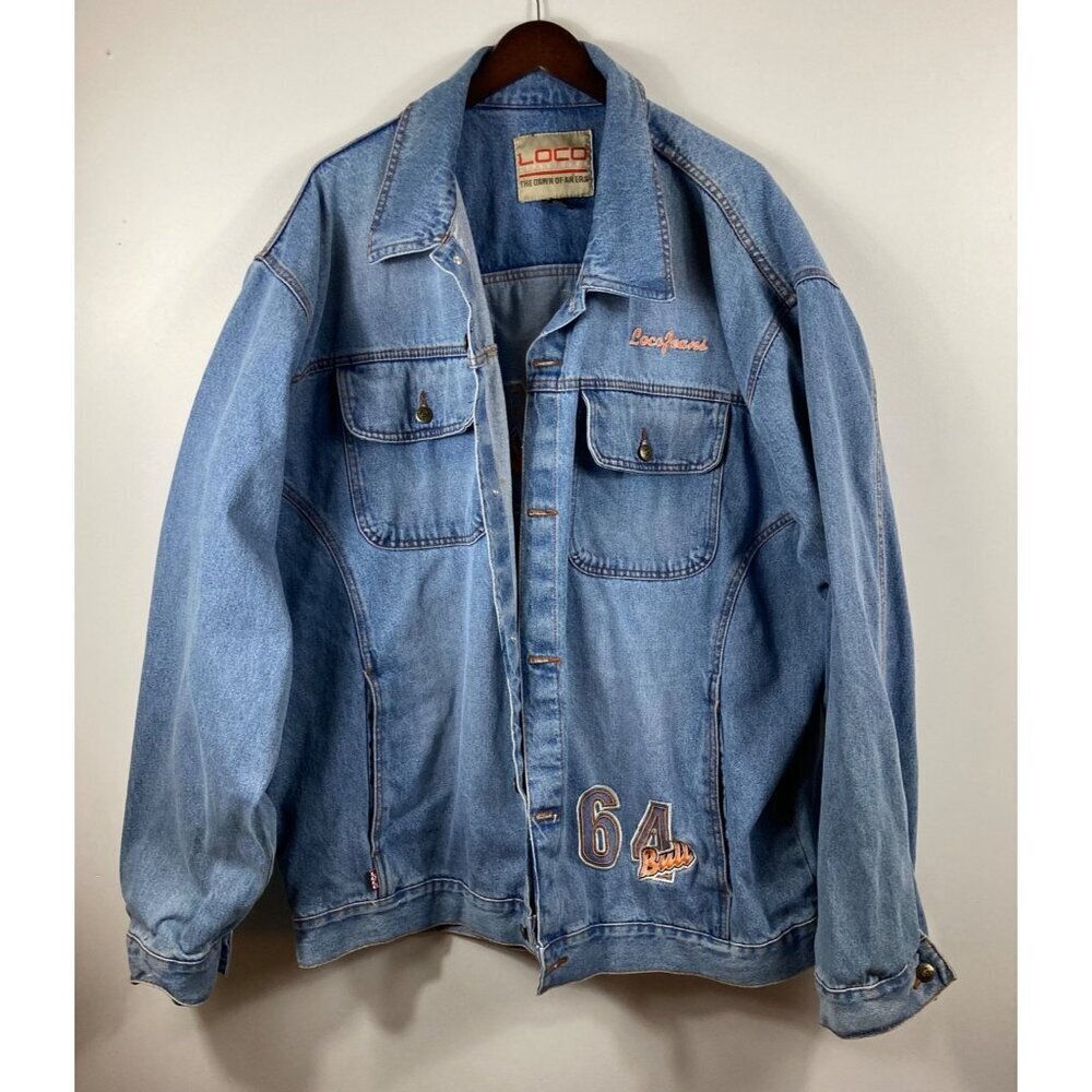 Mens Loco‎ Streetgear Denim Jean Bull Dogs 64 Graphic Cotton Jacket 4XL